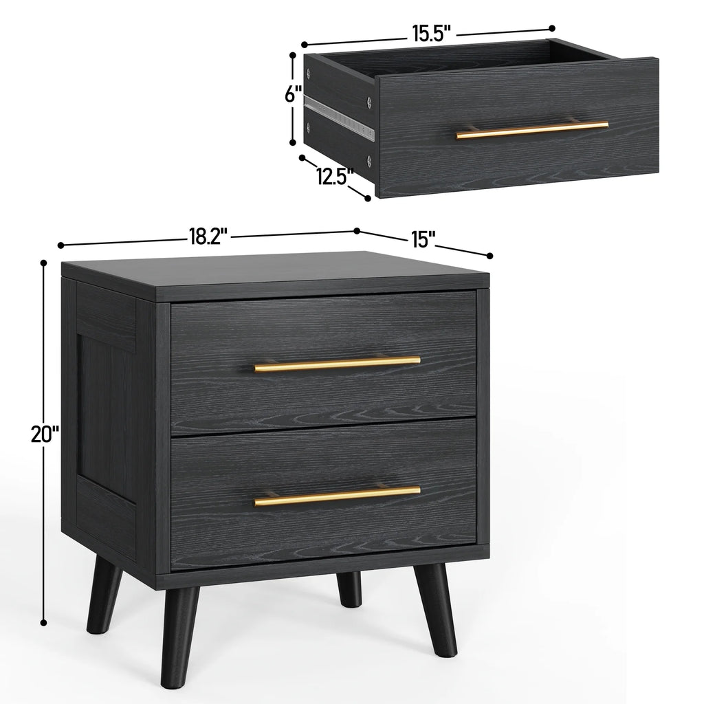 Bedroom Furniture Set - Includes Queen Bed Frame, Nightstands Set of 2, 5 - Drawer Dresser & Double Wide 6 - Drawer Dresser - Modern Storage Solution for Stylish Home Decor, Black