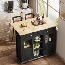 Load image into Gallery viewer, WALYWIK Foldable Kitchen Island Cart with Wheels, 2 Glass Doors, Spice Rack &amp; Towel Holder - Compact Mobile Storage Cart for Small Kitchens, Dining Rooms, Camping &amp; Rvs - Grey