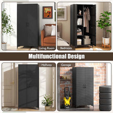 Load image into Gallery viewer, 62" Tall PE Rattan Wicker Wardrobe Closet Storage Cabinet with 2 Doors, Hanging Rod, 4 Storage Cubes, Metal Legs, Anti-tipping Device