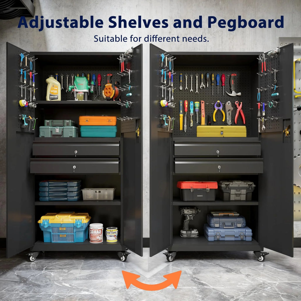 AECOJOY 71" Metal Garage Storage Cabinet with Drawers and Wheel