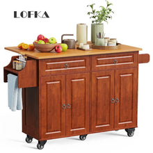 Load image into Gallery viewer, Lofka 52 - Inch Kitchen Island with Storage on Wheels with Wood Drop Leaf, Ideal for Small Kitchens