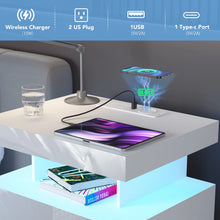 Load image into Gallery viewer, Hommpa LED Nightstand Wireless Charging Station USB Type C Outlets Bedside Table 3 Drawers Black Night Table Modern Smart Nightstand High Gloss End Side Table for Bedroom Furniture 26.8" Tall