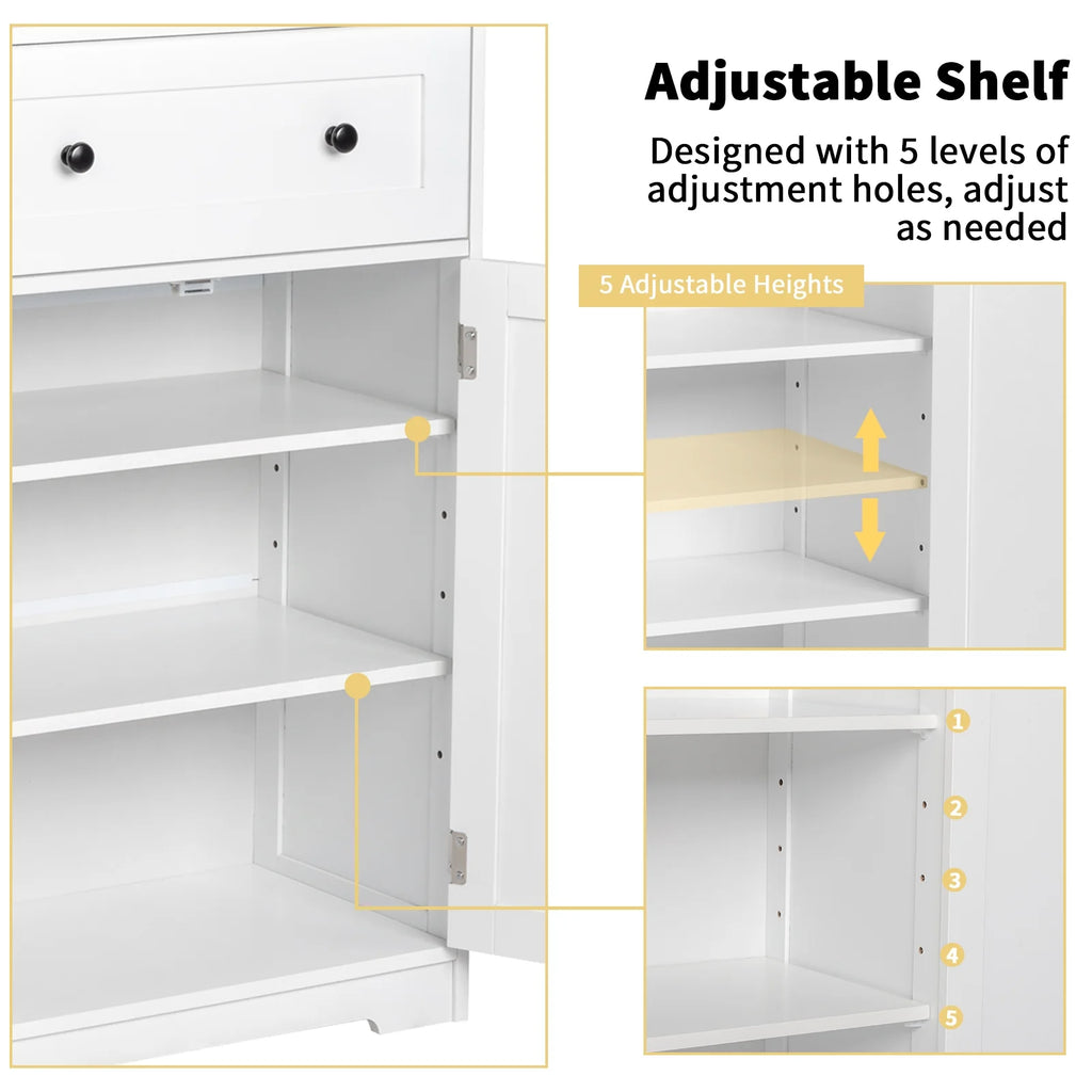 Ktaxon Wooden Bathroom Floor Cabinet with 4 Drawers & 1 Cupboard for Living Room Entryway, White