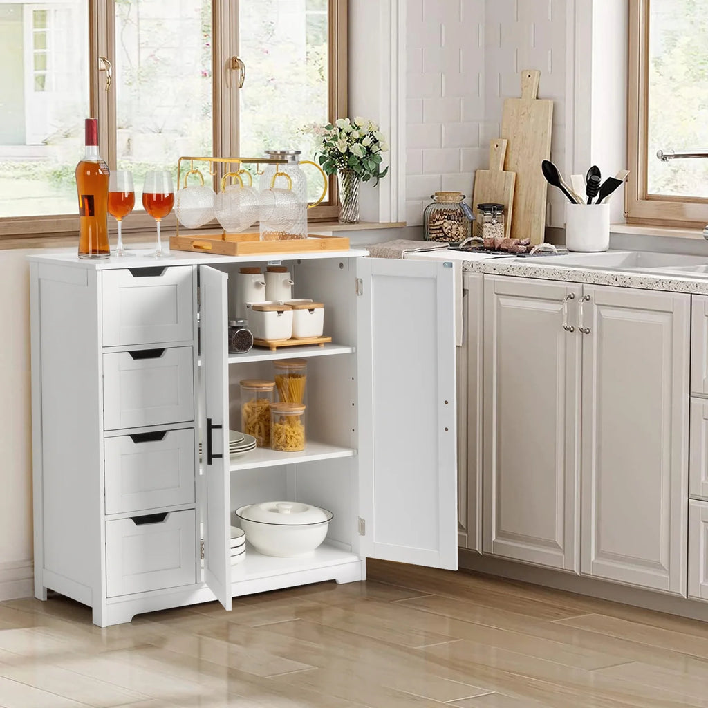Ktaxon Wooden Bathroom Floor Cabinet with 4 Drawers & 1 Cupboard for Living Room Entryway, White