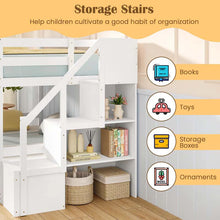 Load image into Gallery viewer, Twin Over Twin Bunk Bed with Storage Stairs, Solid Wood Floor Bunk Bed with Full-Length Guardrails, Low Bunk Bed with for Kids Teens Adults