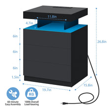 Load image into Gallery viewer, Hommpa LED Nightstand Wireless Charging Station USB Type C Outlets Bedside Table 3 Drawers Black Night Table Modern Smart Nightstand High Gloss End Side Table for Bedroom Furniture 26.8" Tall - Black / 2 Pack