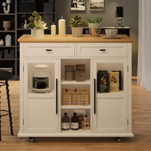 Load image into Gallery viewer, WALYWIK Foldable Kitchen Island Cart with Wheels, 2 Glass Doors, Spice Rack &amp; Towel Holder - Compact Mobile Storage Cart for Small Kitchens, Dining Rooms, Camping &amp; Rvs - Grey