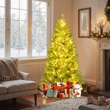 Load image into Gallery viewer, 6/7/8FT Pre-Lit Artificial Christmas Tree, Hinged Xmas Tree with Remote, Warm White LED Lights, Timer, Adjustable Lighting Modes for Holiday Decor - 7 FT