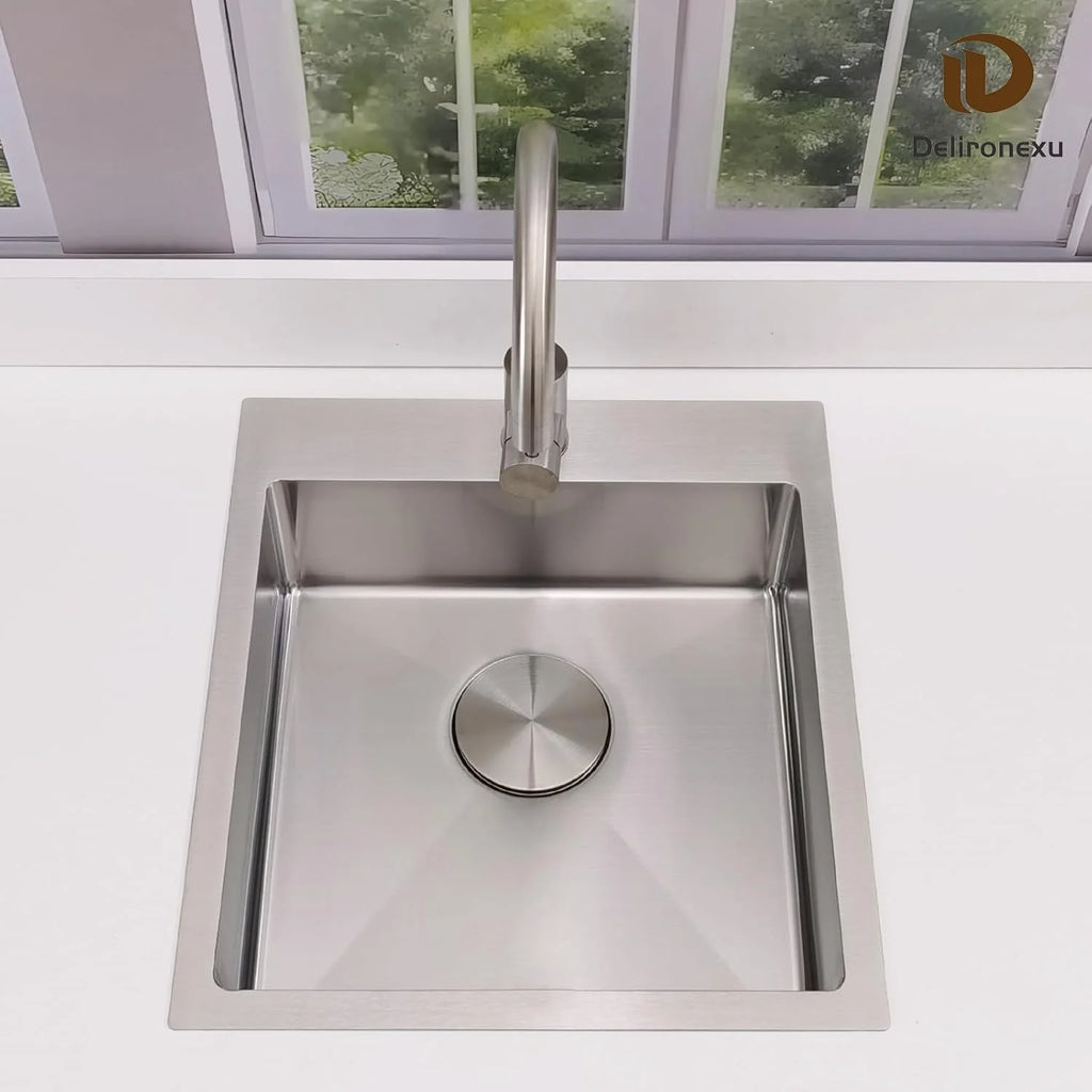 17 in Bar Sink Drop in - Small Kitchen Sink, Modern 18 Gauge Stainless Steel Sink with Brushed Finish, 17"x19"x6" Single Bowl Kitchen Sinks for RV, Prep, and Outdoor Use