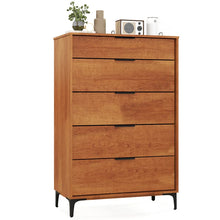 Load image into Gallery viewer, Mid Century Modern 5-Drawer Dresser, Wooden Chest of Drawers with Interlock System, Anti-Tip Kit &amp; Metal Legs for Bedroom, Living Room, Hallway