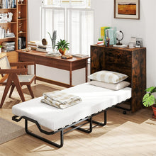 Load image into Gallery viewer, Cot Size Murphy Cabinet Bed with Mattress, 2-in-1 Folding Rollaway Guest Bed into Storage Cabinet with Lockable Wheels for Home Office
