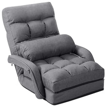 Load image into Gallery viewer, Folding Lazy Sofa Floor Chair with 6-Position Adjustable Backrest, Lumbar Pillow &amp; Armrests, Indoor Chaise Lounge Sofa for Gaming, Living Room