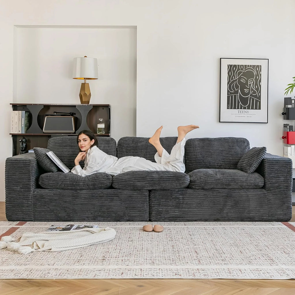 AECOJOY 110" Oversized Sofa for Living Room, 3 Seater Cloud Boneless Couch with Fluffy Seat Cushions