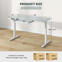 Load image into Gallery viewer, 48" x 24" Electric Standing Desk with Drawer, Tempered Glass Top, Memory Positions &amp; USB Type-C Outlets, Sit Stand Desk for Home Office