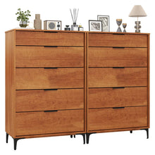 Load image into Gallery viewer, Mid Century Modern 5-Drawer Dresser, Wooden Chest of Drawers with Interlock System, Anti-Tip Kit &amp; Metal Legs for Bedroom, Living Room, Hallway