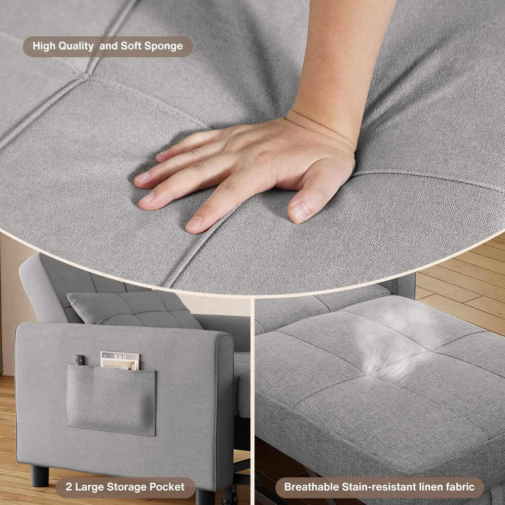 Lofka Chair Bed, Convertible Sofa Bed Couch Recliner Single Bed for Living Room/Office/Bedroom, Light Gray - Yellow
