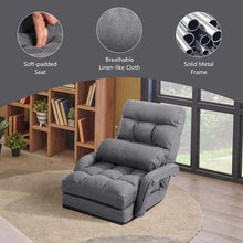 Load image into Gallery viewer, Folding Lazy Sofa Floor Chair with 6-Position Adjustable Backrest, Lumbar Pillow &amp; Armrests, Indoor Chaise Lounge Sofa for Gaming, Living Room