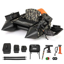 Load image into Gallery viewer, Inflatable Fishing Float Tube, 350LBS Portable Belly Boat with Rod Rack Basket, Fish Finder Holder, Fish Ruler, 3 Storage Boxes &amp; Pump