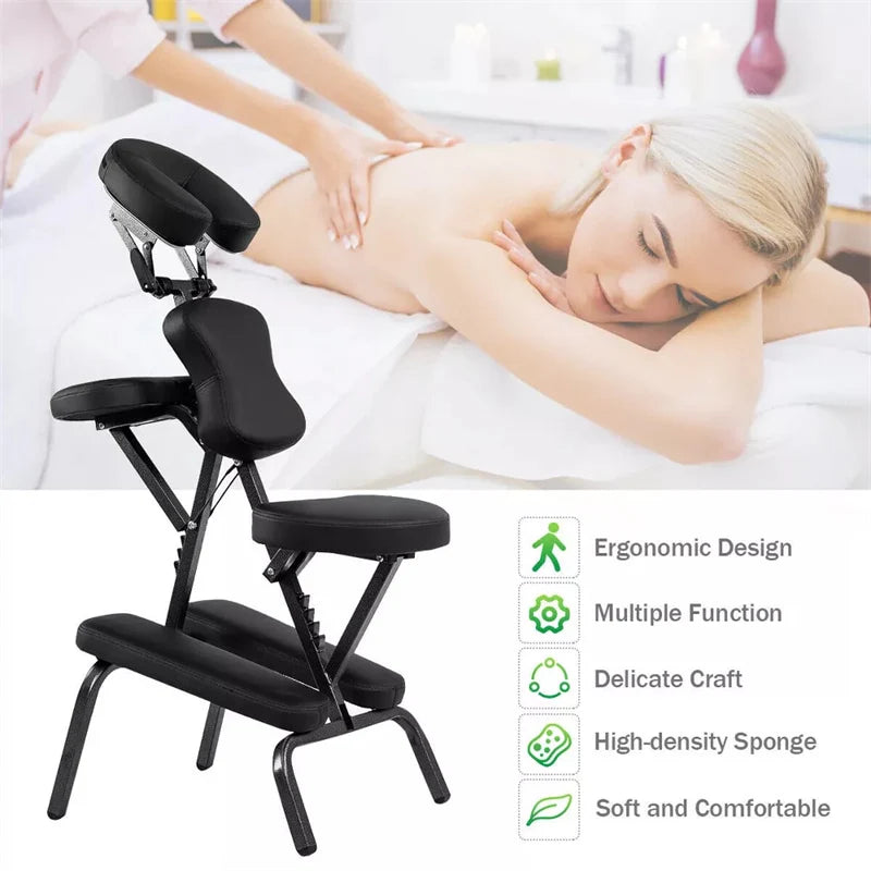 Portable Lightweight Massage Chair, PU Leather Tattoo Spa Chair with Thickened Sponge & Carrying Bag, Folding Travel Chair for Massage Therapy