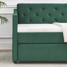 Load image into Gallery viewer, Twin Size Daybed with Trundle, Modern Button Tufted Linen Upholstered Sofa Day Bed Frame with A Roll - Out Trundle, Bedframe Furniture for Bedroom Living Room Guest Room, Green