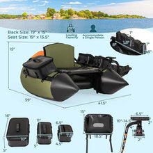 Load image into Gallery viewer, Inflatable Fishing Float Tube, 350LBS Portable Belly Boat with Rod Rack Basket, Fish Finder Holder, Fish Ruler, 3 Storage Boxes &amp; Pump