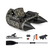 Load image into Gallery viewer, Inflatable Fishing Float Tube, 350 LBS Capacity Belly Boat with Paddle, Flippers, Rod Holder, Fish Ruler, Pump, Storage Bag &amp; Adjustable Straps