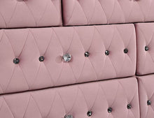 Load image into Gallery viewer, Glam Pink Upholstered Tufted Velvet Like Fabric 4pc Full Size Bed Set Dresser Mirror Nightstand Bedroom Furniture