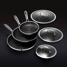 Load image into Gallery viewer, HexClad 6 Piece Hybrid Stainless Steel Cookware Pan Set 8 inch, 10 inch, 12 inch with Glass Lids, Size: One size, Black