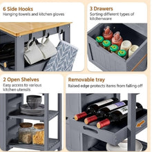 Load image into Gallery viewer, Kitchen Island Cart on Wheels with Storage, Rolling Bar Cart with Solid Wood Top and 3 Drawers, 3 Removable Shelves, Serving Utility Carts for Dining Room/Small Kitchen, Dark Gray ???