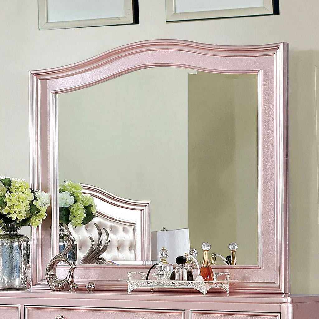 Contemporary Rosé Gold Twin Size Bed 6pc Set Dresser Mirror Nightstand Chest Padded HB Tufted Bedroom Furniture Solid Wood
