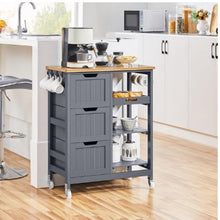 Load image into Gallery viewer, Kitchen Island Cart on Wheels with Storage, Solid Wood Top, 3 Drawers and Removable Shelves, Rolling Utility Cart, Dark Gray