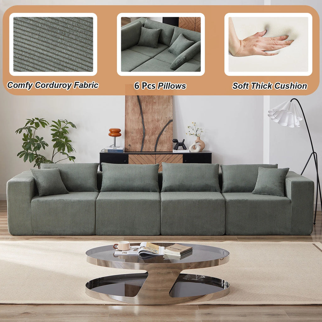 104 - Inch Corduroy Modular L Shaped Sectional Sofa, Luxury Floor Couch Set, Upholstered Indoor Furniture, Foam - Filled Compressed Sofa for Living Room, Bedroom, 4 PC Free Combination ?