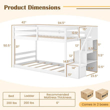 Load image into Gallery viewer, Twin Over Twin Bunk Bed with Storage Stairs, Solid Wood Floor Bunk Bed with Full-Length Guardrails, Low Bunk Bed with for Kids Teens Adults