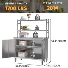 Load image into Gallery viewer, AECOJOY Stainless Steel Table with Cabinet 40"x20" Prep Table for Commercial Kitchen Countertop