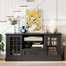 Load image into Gallery viewer, 62" Farmhouse TV Stand for 70 Inch TVs, Tall Media Console Table with 2 Glass Doors, Cubbies &amp; Drawer, Storage Cabinet for Living Room