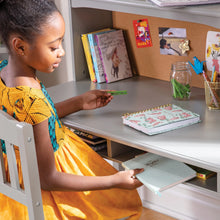 Load image into Gallery viewer, Guidecraft Kids Media Desk and Chair Set - Gray: Kids Desk and Chair Set, Study Table for Kids with Hutch and Shelf, Wood Bedroom Furniture Set - White