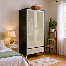 Load image into Gallery viewer, GOMYHOME - Accent Cabinet with Rattan Doors &amp; Drawer, Modern Storage Armoire for Living Room, Bedroom, Natural Wood Finish