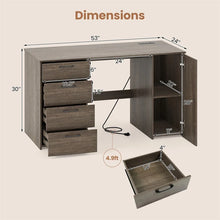 Load image into Gallery viewer, 53" Computer Desk with 4 Storage Drawers &amp; Cabinet, Home Office Desk w/ Charging Station, Adjustable Shelf &amp; Cable Management for Study, Makeup