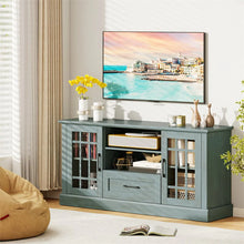 Load image into Gallery viewer, 62" Farmhouse TV Stand for 70 Inch TVs, Tall Media Console Table with 2 Glass Doors, Cubbies &amp; Drawer, Storage Cabinet for Living Room