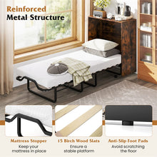 Load image into Gallery viewer, Cot Size Murphy Cabinet Bed with Mattress, 2-in-1 Folding Rollaway Guest Bed into Storage Cabinet with Lockable Wheels for Home Office