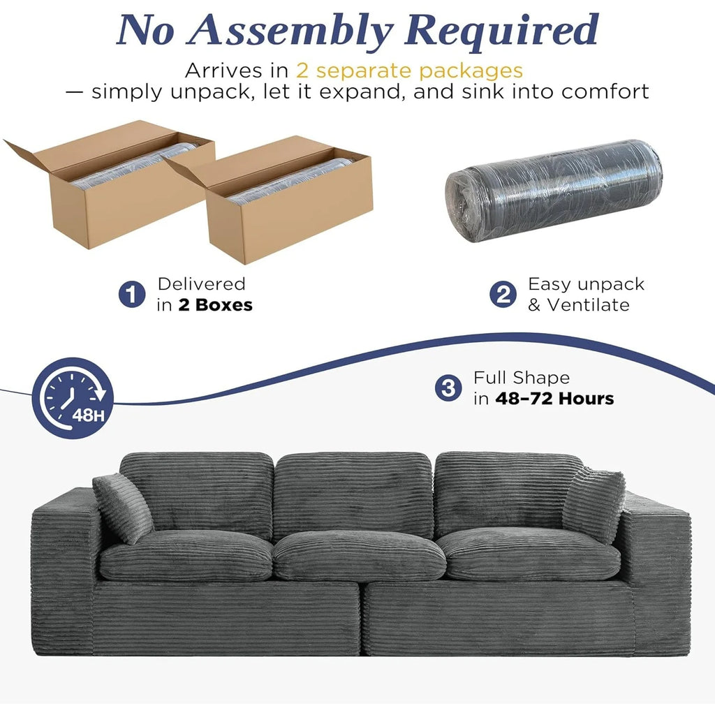 AECOJOY 110" Oversized Sofa for Living Room, 3 Seater Cloud Boneless Couch with Fluffy Seat Cushions
