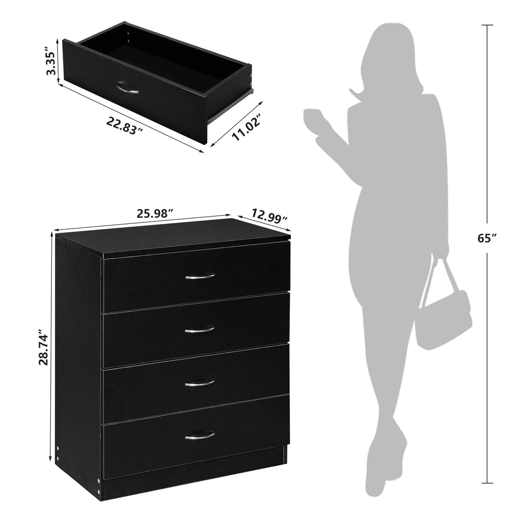 Segmart Black Chest of 4 Drawers, Wood Bedroom Furniture Chest Cabinet with Metal Handles for Kids Room - Rustic Brown