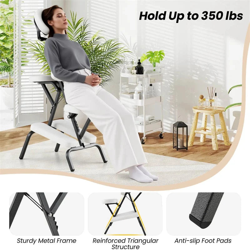 Portable Lightweight Massage Chair, PU Leather Tattoo Spa Chair with Thickened Sponge & Carrying Bag, Folding Travel Chair for Massage Therapy