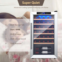 Load image into Gallery viewer, 20 Inch 33 Bottles Wine Cooler Refrigerator Built-In or Freestanding Mini Wine Fridge with 2-Layer Tempered Glass Door &amp; Dual Alarm Function