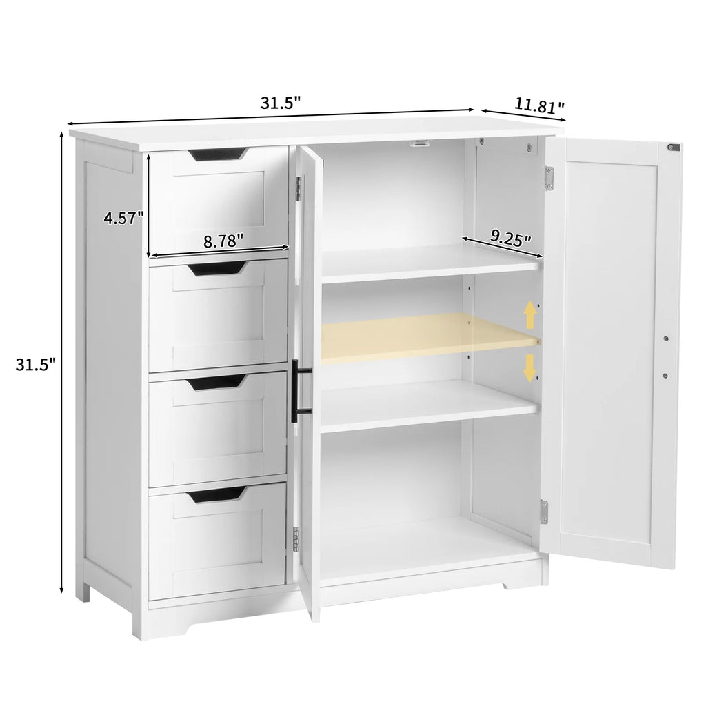 Ktaxon Wooden Bathroom Floor Cabinet with 4 Drawers & 1 Cupboard for Living Room Entryway, White