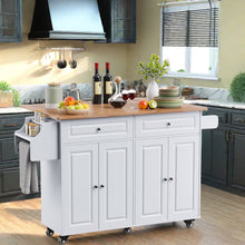 Load image into Gallery viewer, Lofka 52 Inch Kitchen Island with Storage on Wheels with Wood Drop Leaf, Ideal for Small Kitchens