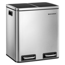 Load image into Gallery viewer, SONGMICS Trash Can, 2 x 4-Gallon Dual Compartment Garbage Can, 8 Gallon Recycle Bin for Small Kitchens, Silver