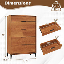 Load image into Gallery viewer, Mid Century Modern 5-Drawer Dresser, Wooden Chest of Drawers with Interlock System, Anti-Tip Kit &amp; Metal Legs for Bedroom, Living Room, Hallway