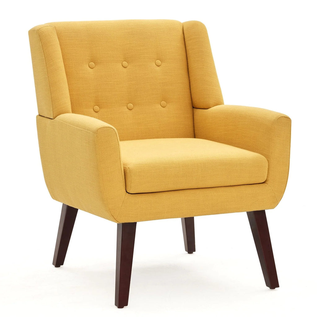 HUIMO Accent Chair, Button - Tufted Upholstered Living Room Chairs, Mid Century Modern Comfy Reading Chairs for Bedroom, Living Room, Beige