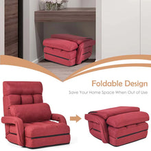 Load image into Gallery viewer, Folding Lazy Sofa Floor Chair with 6-Position Adjustable Backrest, Lumbar Pillow &amp; Armrests, Indoor Chaise Lounge Sofa for Gaming, Living Room